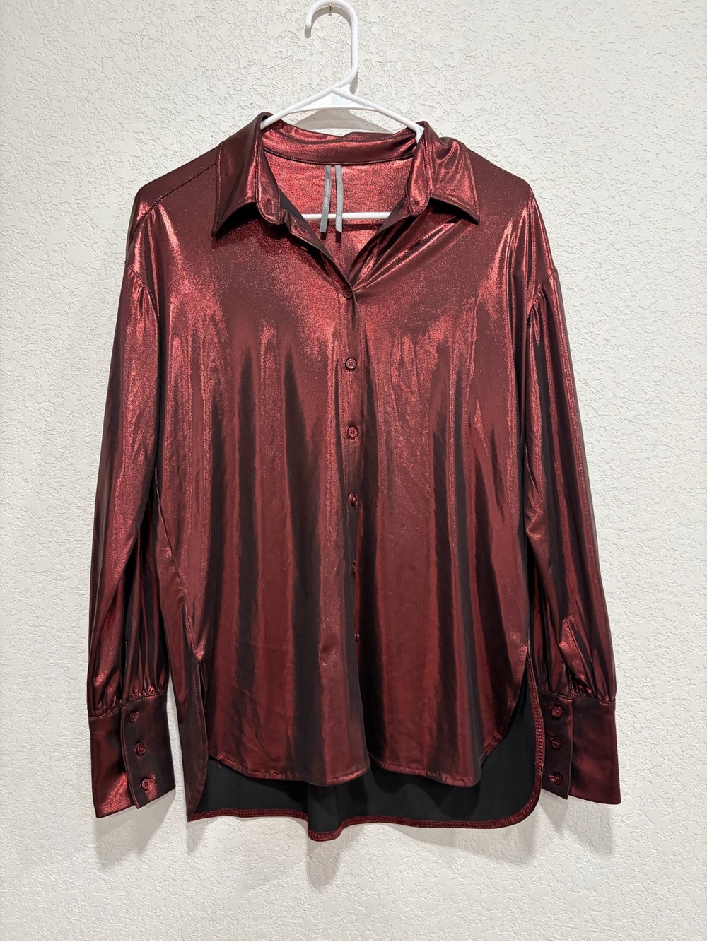 Anthropologie  Metallic Red Button-Up Shirt